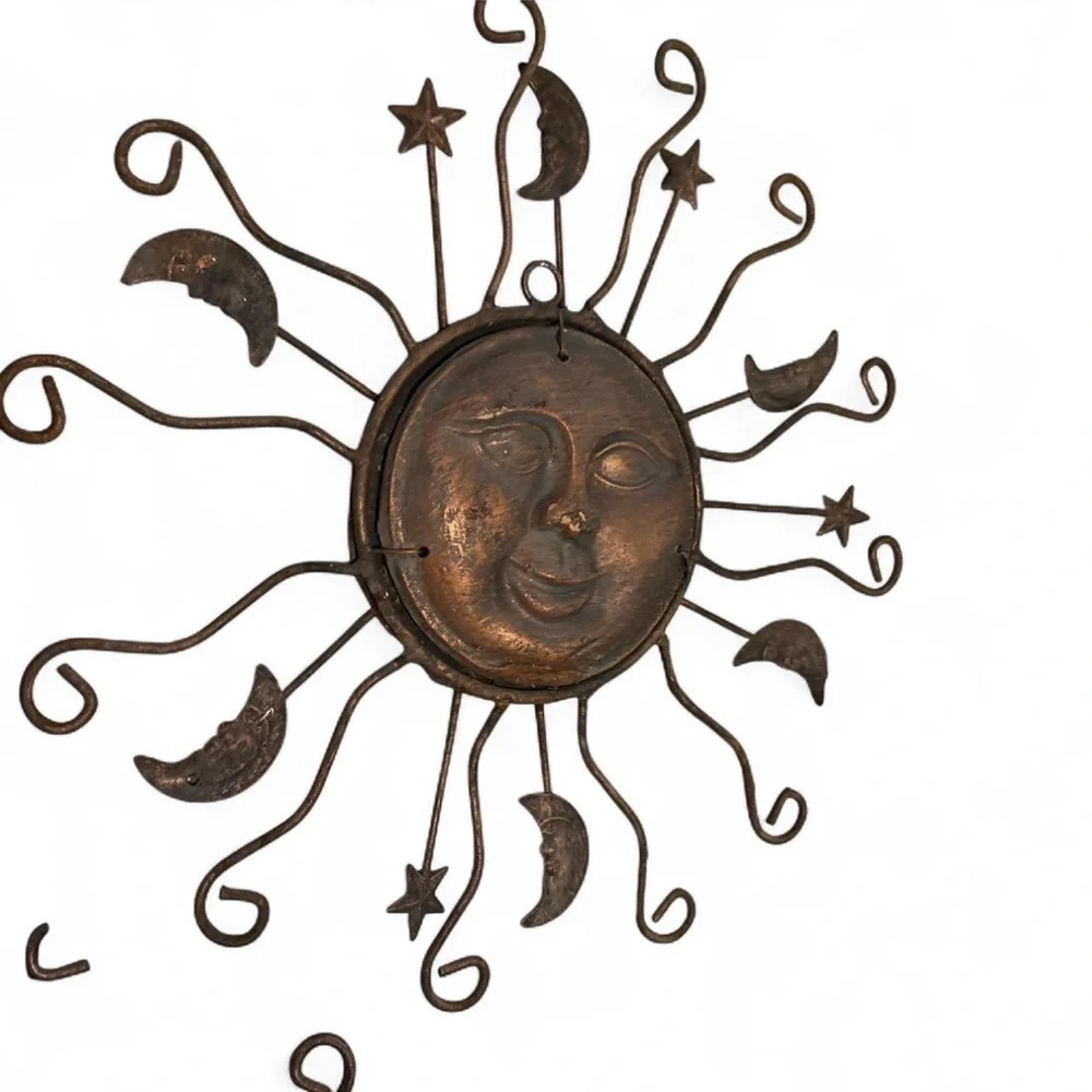 One Vintage Sun & Moon Celestial Metal Rustic Wall Decor 14x14” - Picture 3 of 10